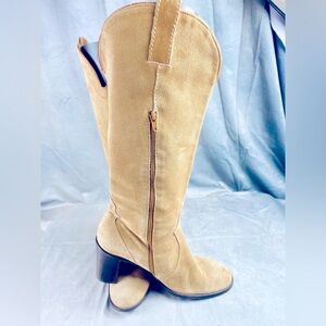 Franco Sarto Beige Real Suede Leather Western-Style Knee-High Boots, Size 11M